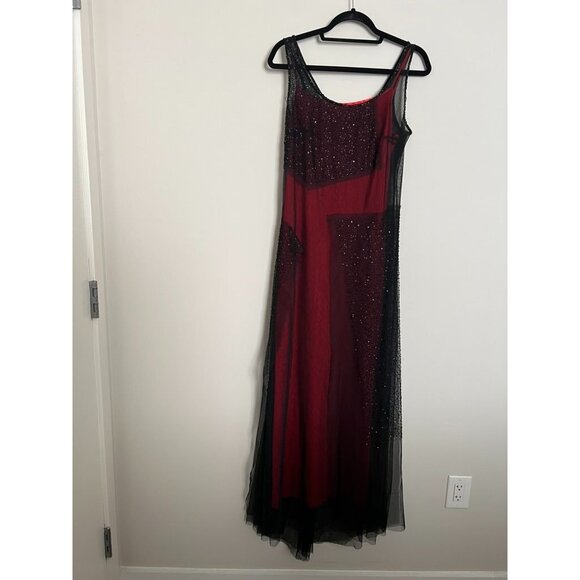 Sue Wong Nocturne Red w/Black Beaded Drape Evening Gown - Size 12 - Picture 2 of 16
